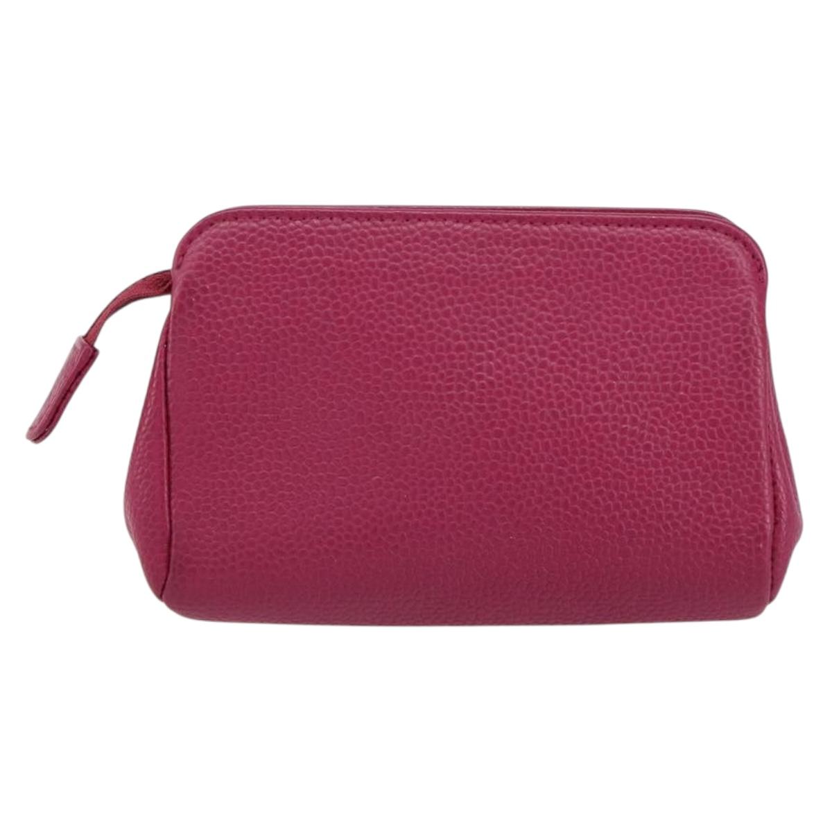 CHANEL COCO Mark Pouch Caviar Skin Pink Gold CC Auth 152429