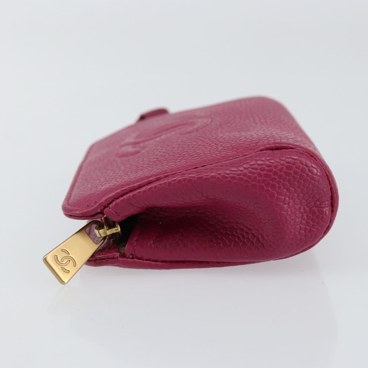 CHANEL COCO Mark Pouch Caviar Skin Pink Gold CC Auth 152429