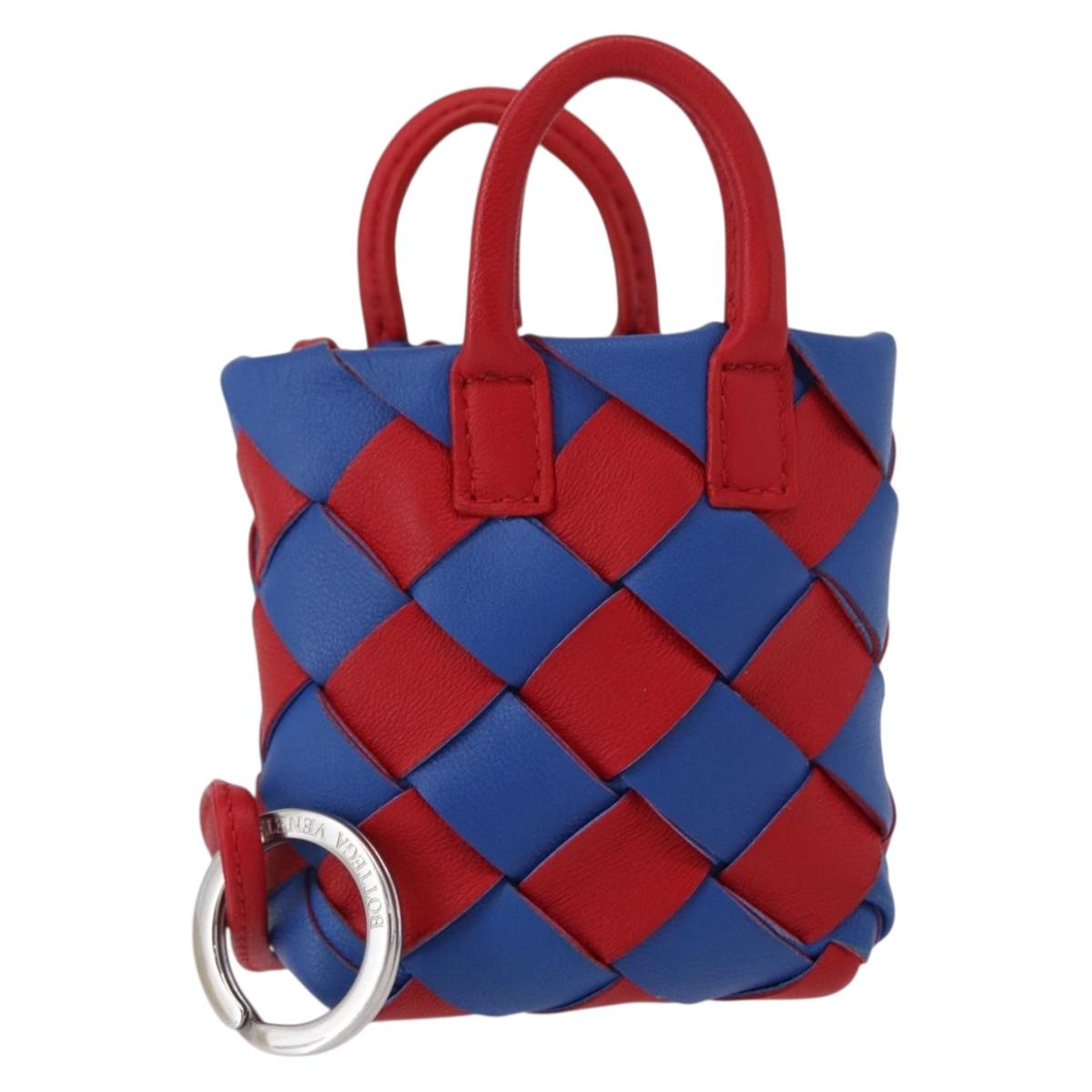 BOTTEGA VENETA INTRECCIATO Charm Leather Red Blue Auth 152431V