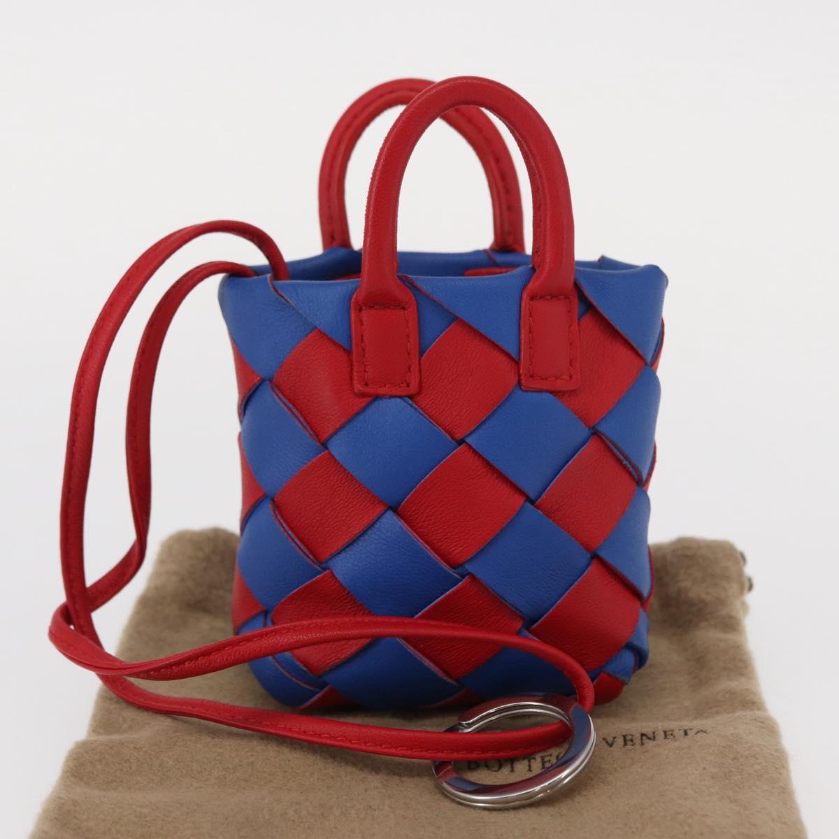 BOTTEGA VENETA INTRECCIATO Charm Leather Red Blue Auth 152431V