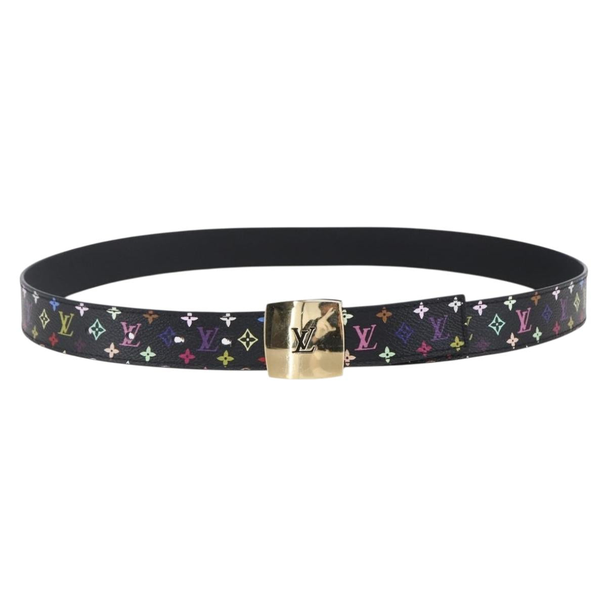 LOUIS VUITTON Multicolor Ceinture Belt Black LV Auth 152435