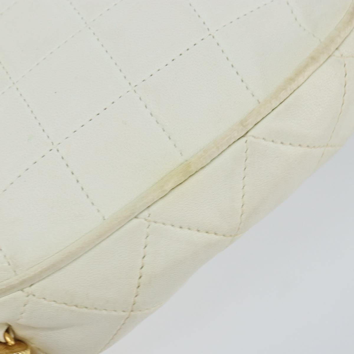 CHANEL Chain Shoulder Bag Lamb Skin White Gold CC Auth 152440