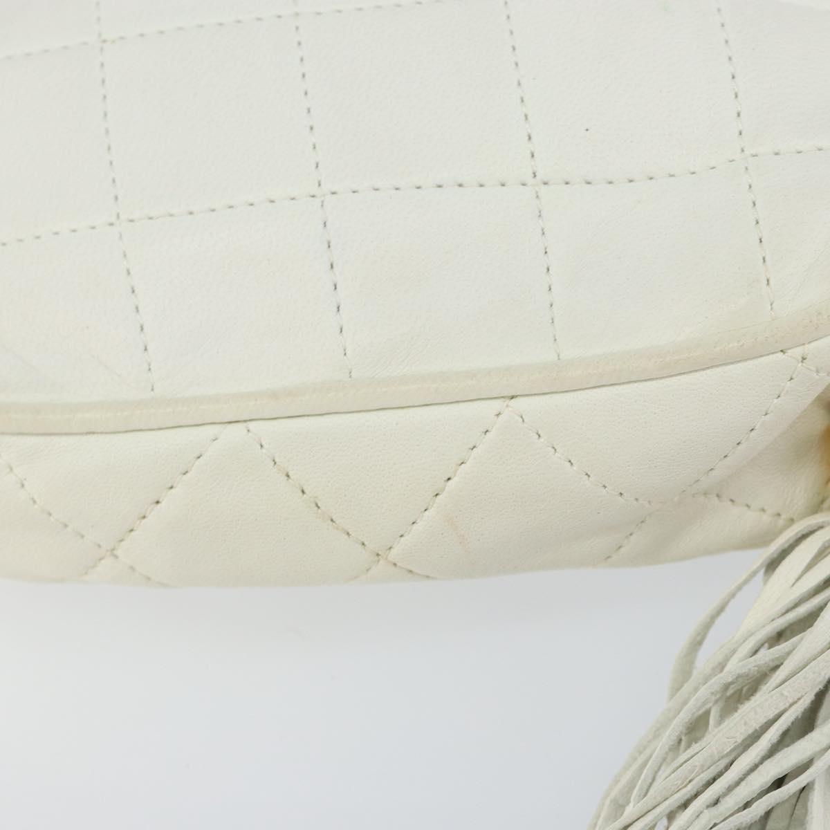 CHANEL Chain Shoulder Bag Lamb Skin White Gold CC Auth 152440
