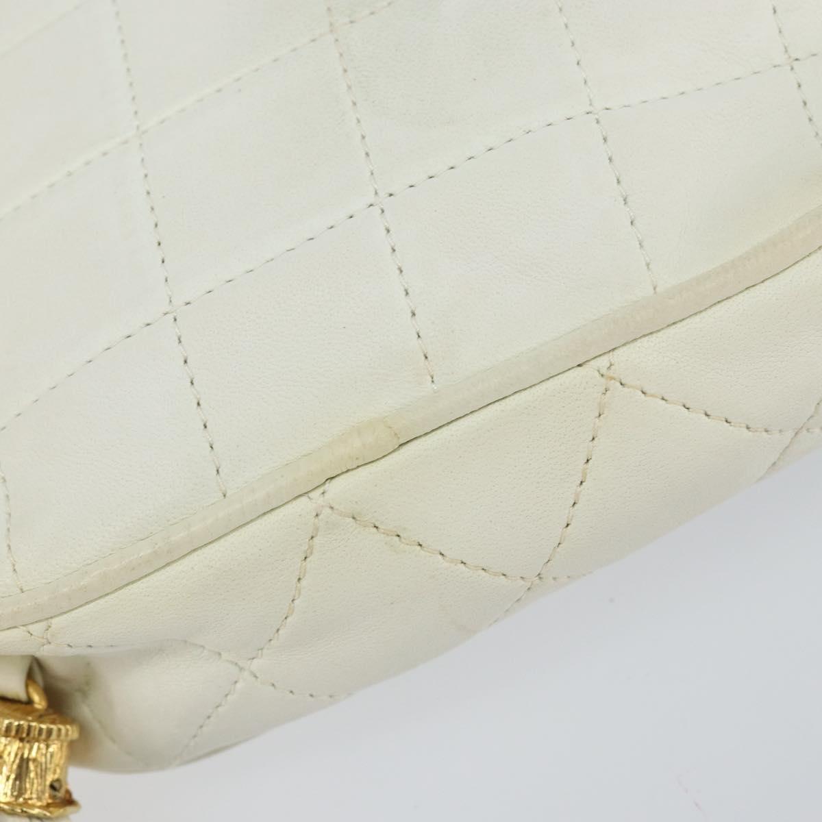 CHANEL Chain Shoulder Bag Lamb Skin White Gold CC Auth 152440