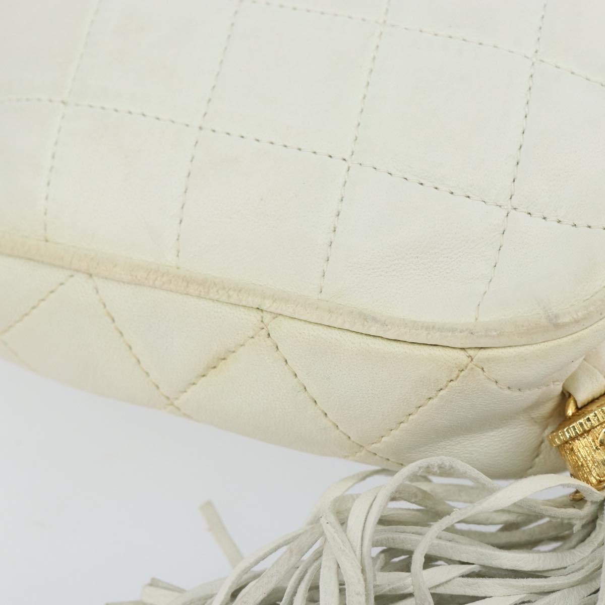 CHANEL Chain Shoulder Bag Lamb Skin White Gold CC Auth 152440