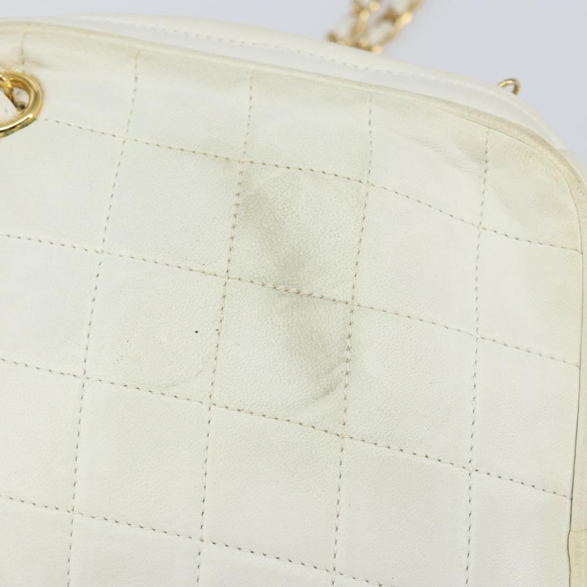 CHANEL Chain Shoulder Bag Lamb Skin White Gold CC Auth 152440