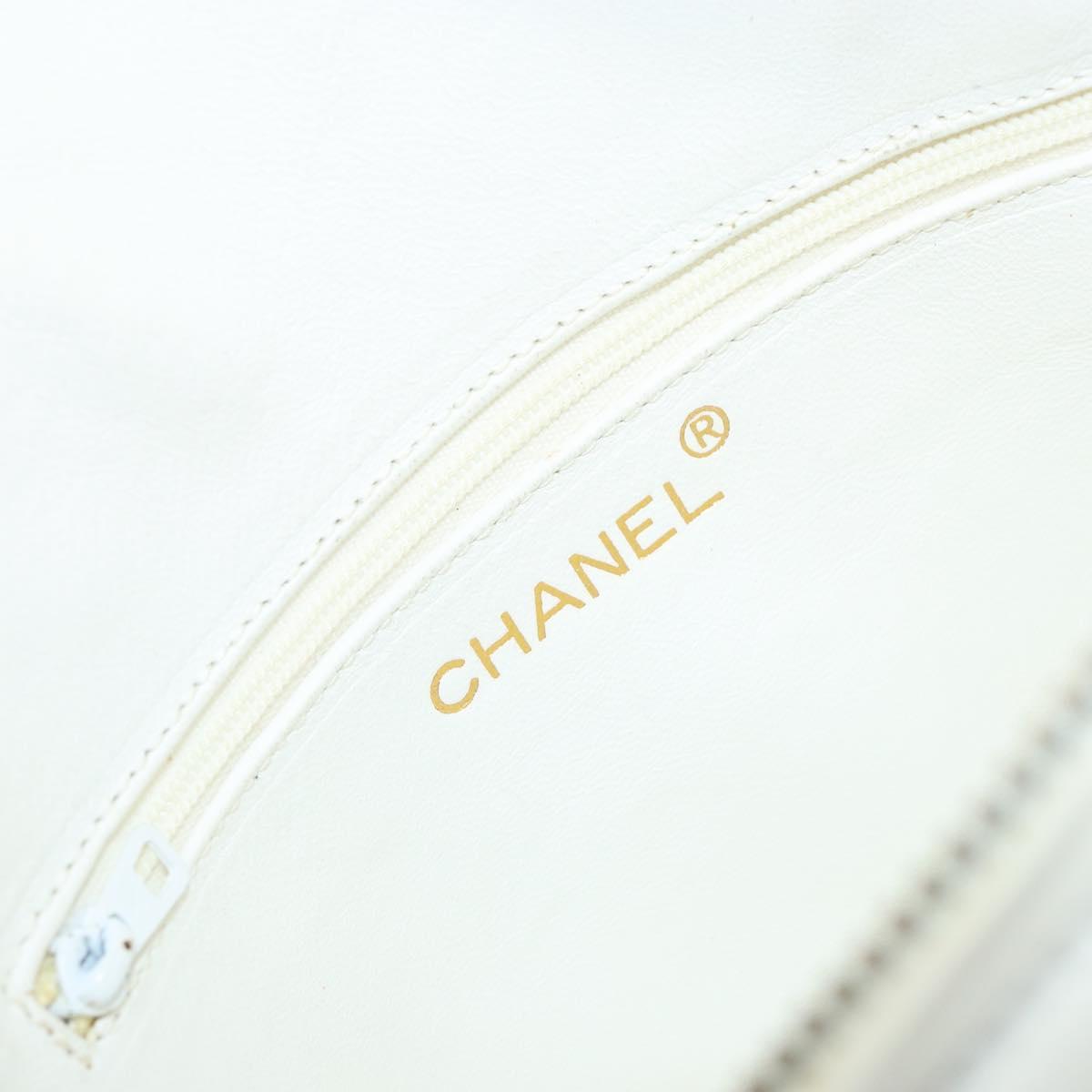 CHANEL Chain Shoulder Bag Lamb Skin White Gold CC Auth 152440