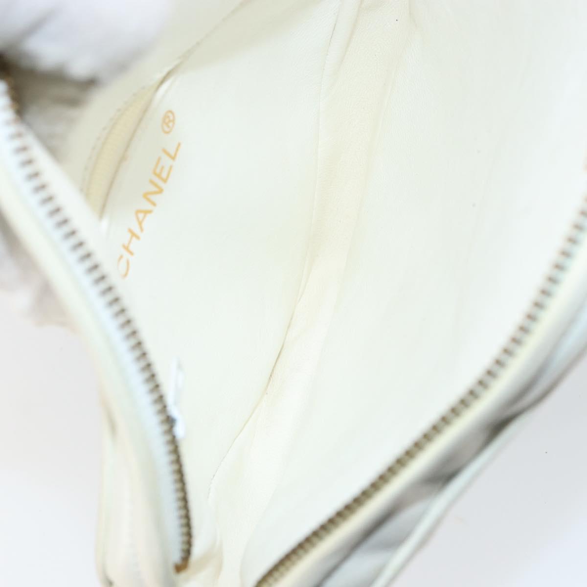 CHANEL Chain Shoulder Bag Lamb Skin White Gold CC Auth 152440