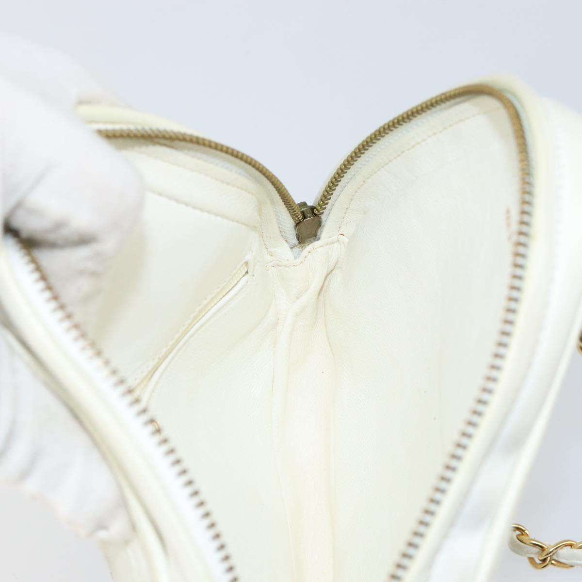 CHANEL Chain Shoulder Bag Lamb Skin White Gold CC Auth 152440