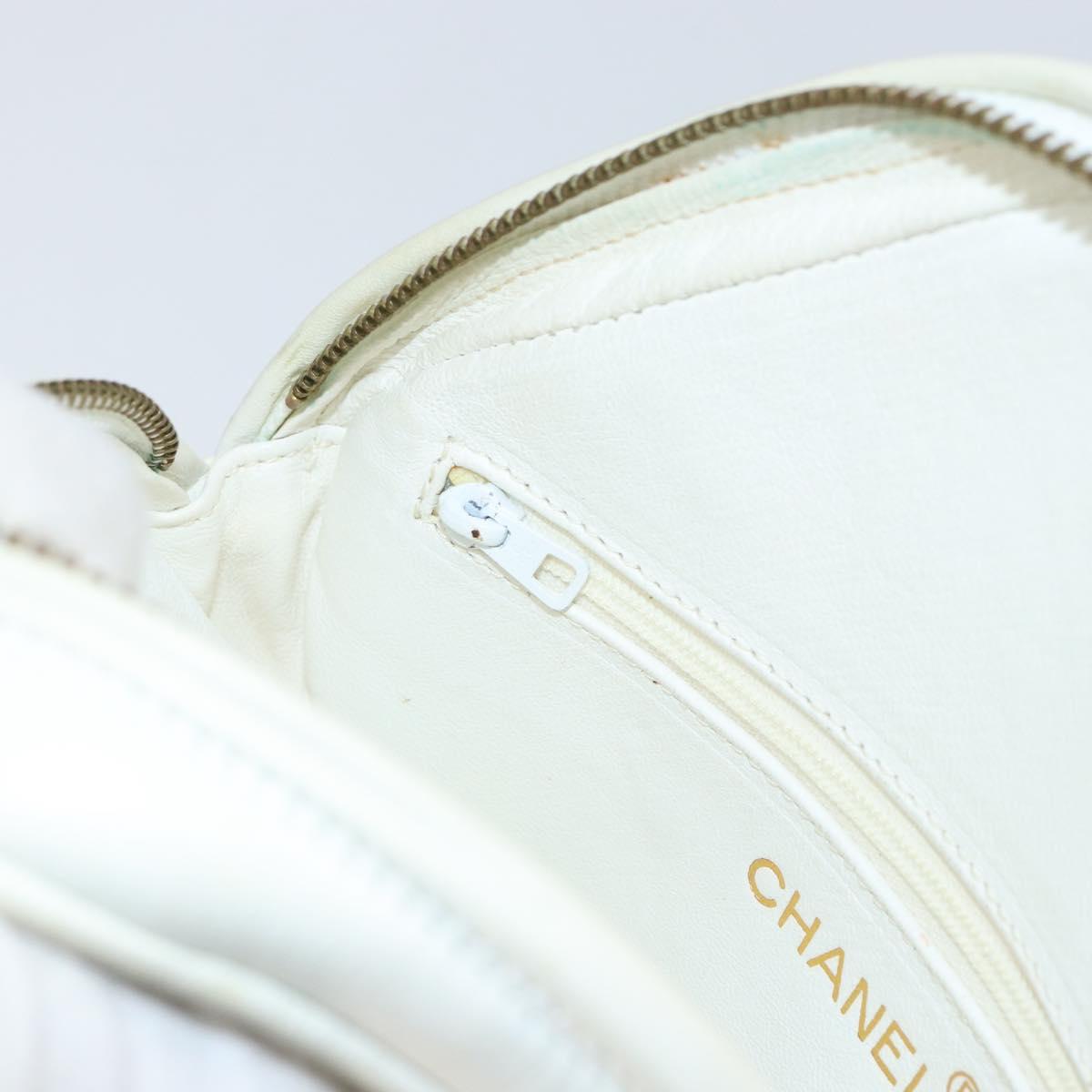 CHANEL Chain Shoulder Bag Lamb Skin White Gold CC Auth 152440