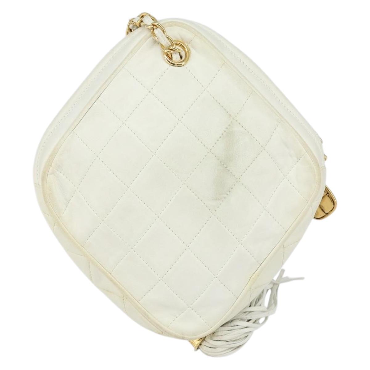 CHANEL Chain Shoulder Bag Lamb Skin White Gold CC Auth 152440