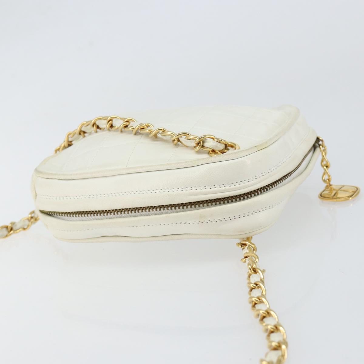 CHANEL Chain Shoulder Bag Lamb Skin White Gold CC Auth 152440