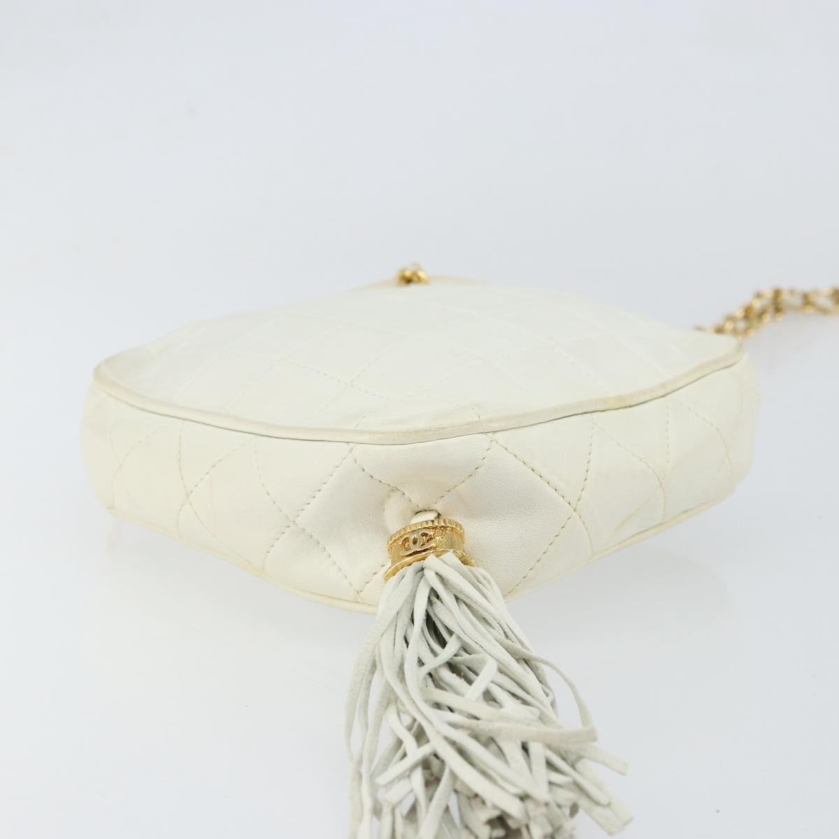 CHANEL Chain Shoulder Bag Lamb Skin White Gold CC Auth 152440