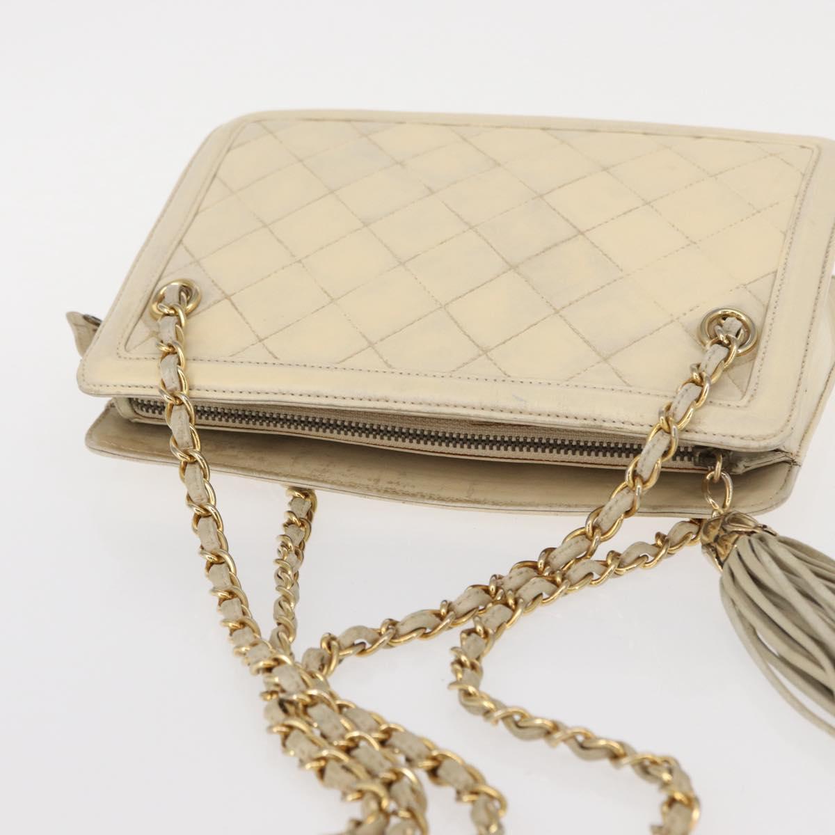 CHANEL Matelasse Chain Shoulder Bag Lamb Skin Beige Gold CC Auth 152441