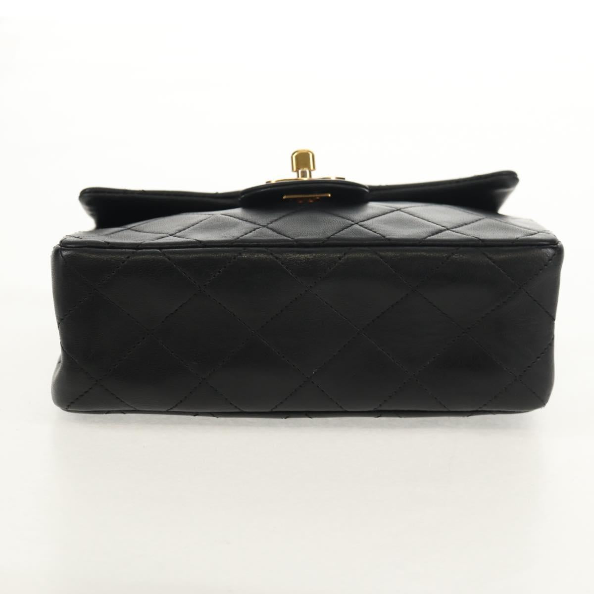 CHANEL Matelasse Chain Shoulder Bag Lamb Skin Black Gold CC Auth 152446AV