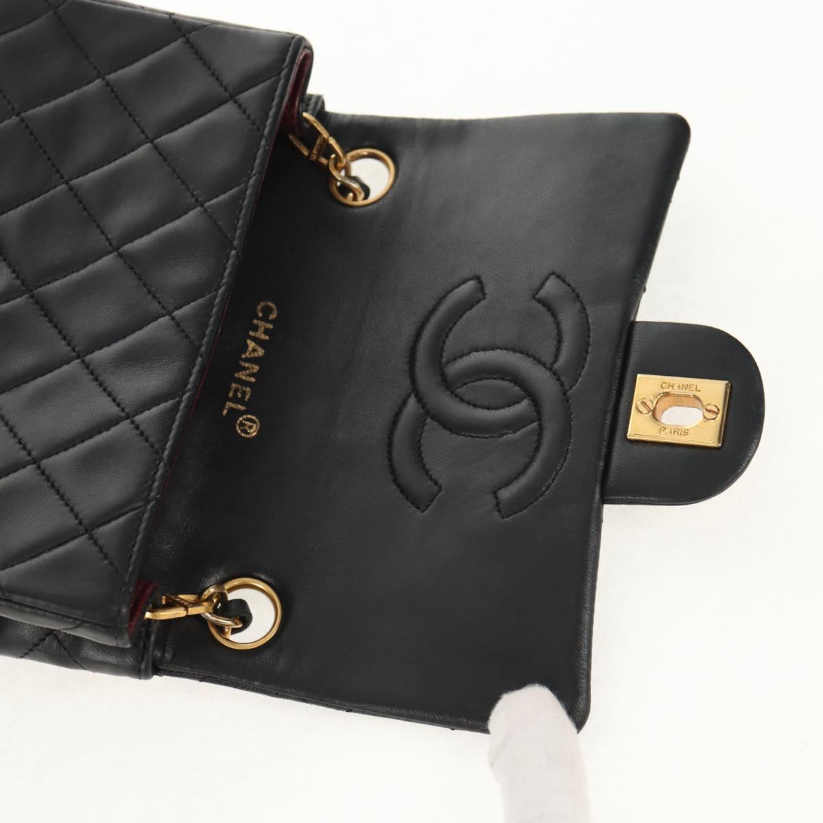 CHANEL Matelasse Chain Shoulder Bag Lamb Skin Black Gold CC Auth 152446AV