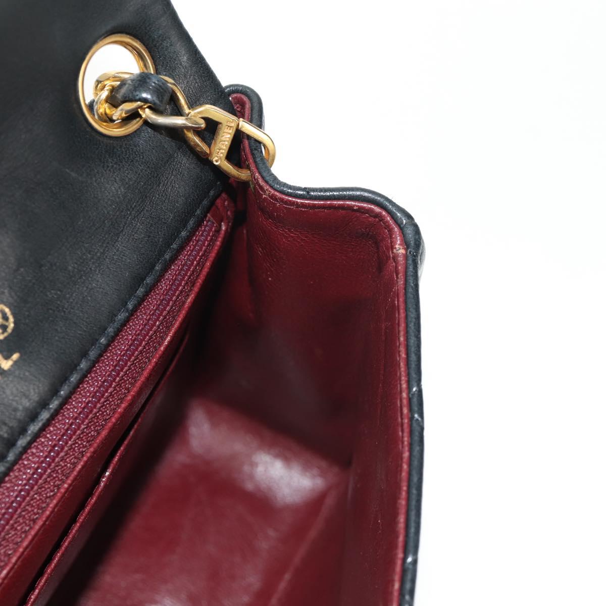 CHANEL Matelasse Chain Shoulder Bag Lamb Skin Black Gold CC Auth 152446AV