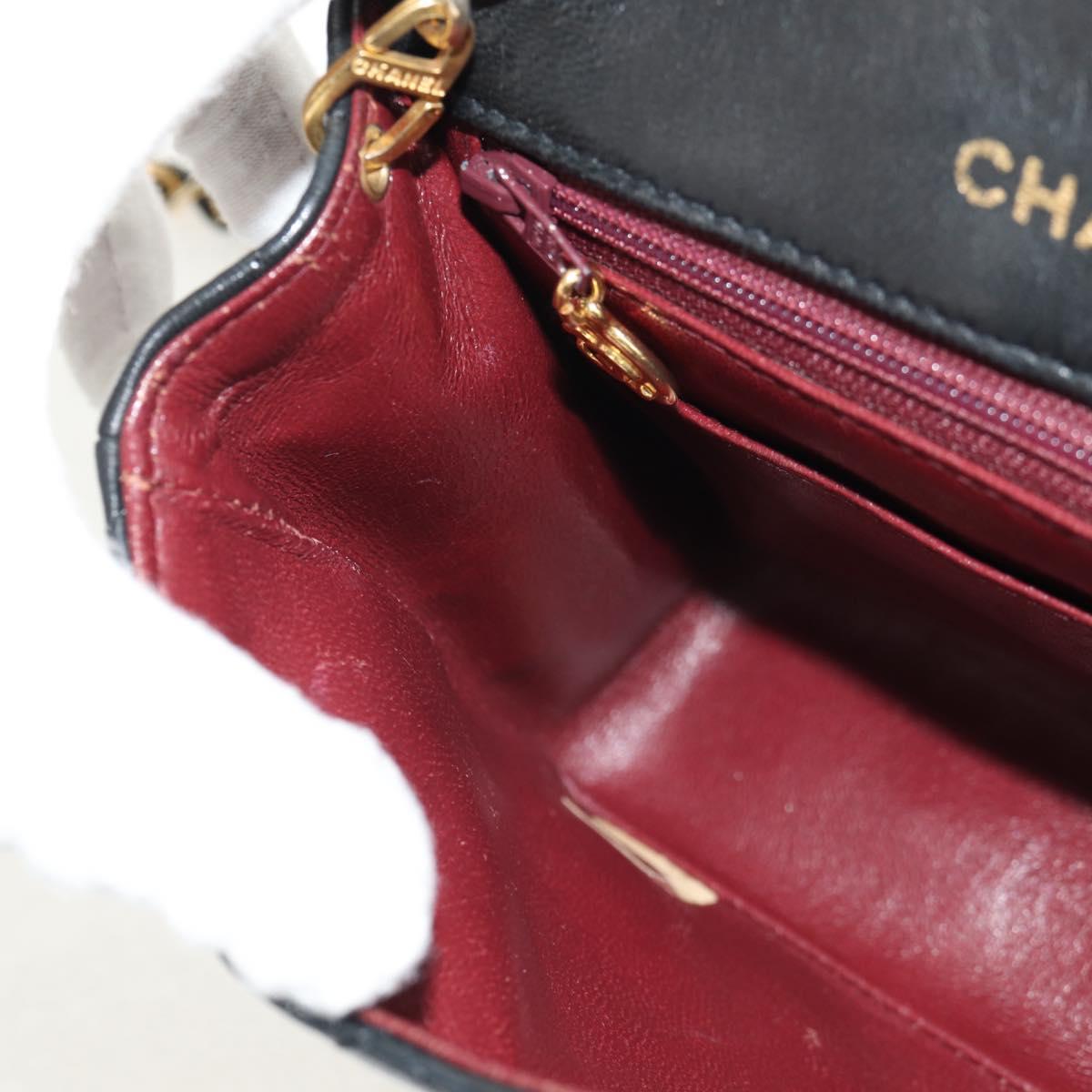 CHANEL Matelasse Chain Shoulder Bag Lamb Skin Black Gold CC Auth 152446AV