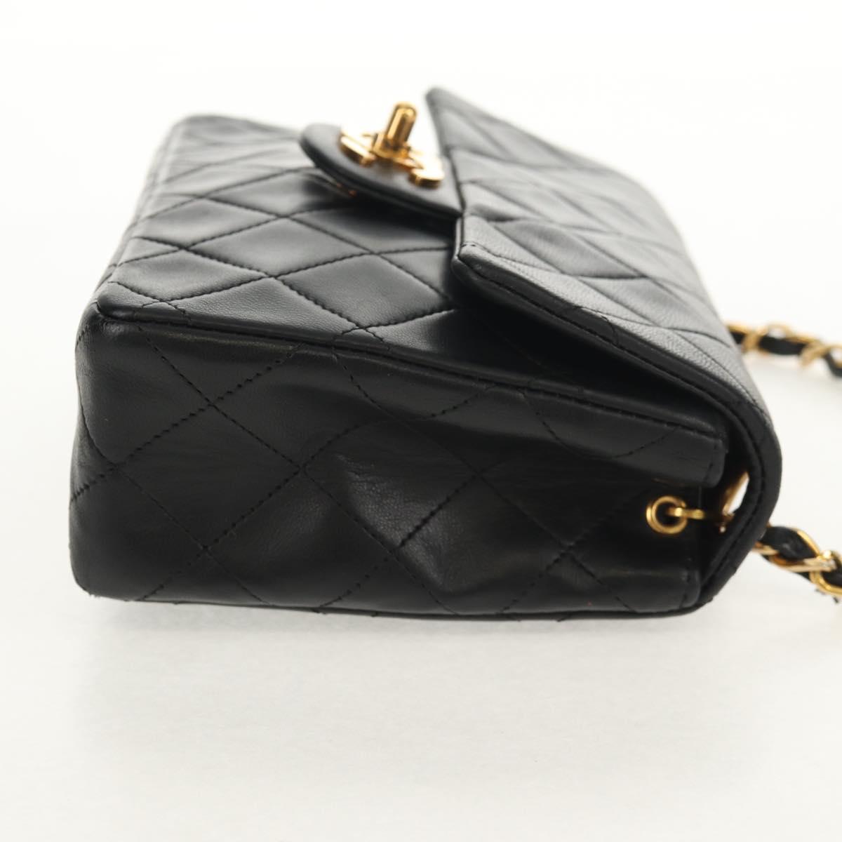 CHANEL Matelasse Chain Shoulder Bag Lamb Skin Black Gold CC Auth 152446AV