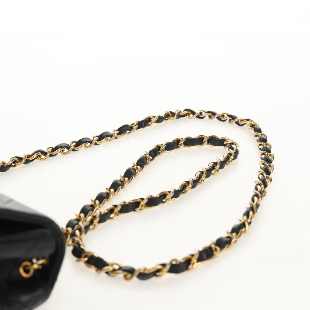 CHANEL Matelasse Chain Shoulder Bag Lamb Skin Black Gold CC Auth 152446AV
