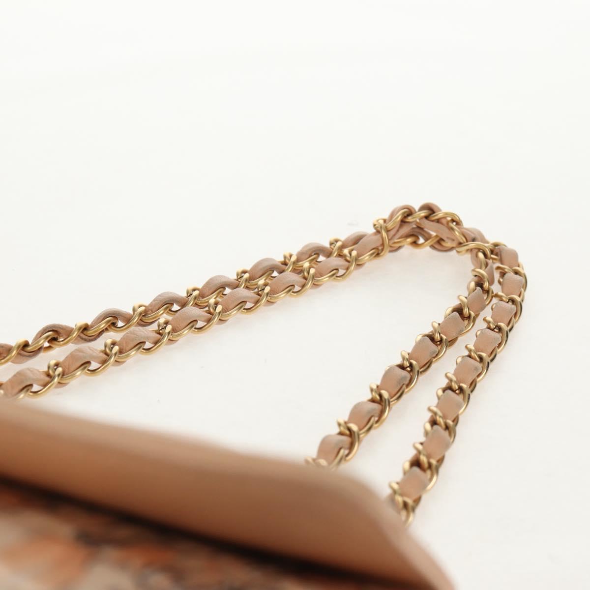 CHANEL Choco Bar Line Chain Bag Leather Cotton Beige Gold CC Auth 152448V