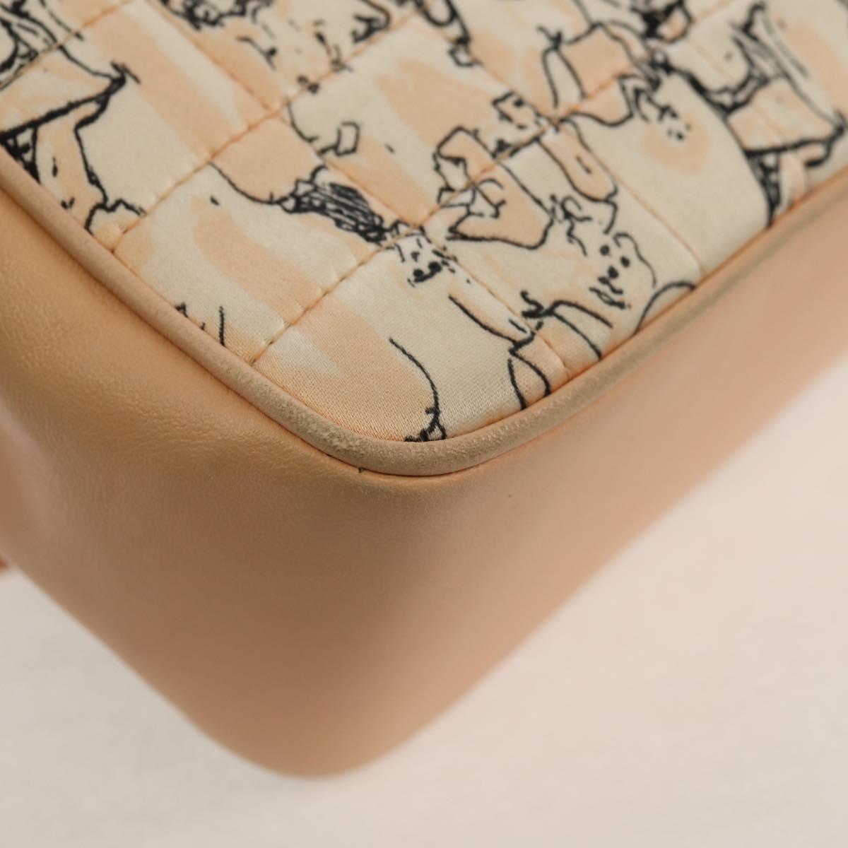 CHANEL Choco Bar Line Chain Bag Leather Cotton Beige Gold CC Auth 152448AV