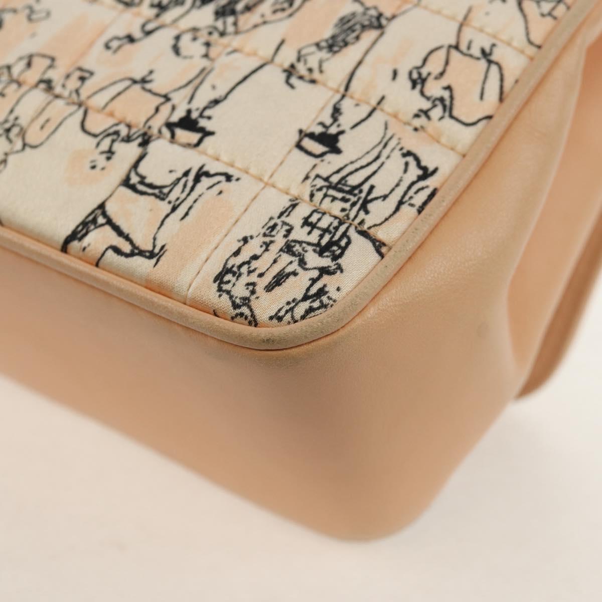 CHANEL Choco Bar Line Chain Bag Leather Cotton Beige Gold CC Auth 152448V