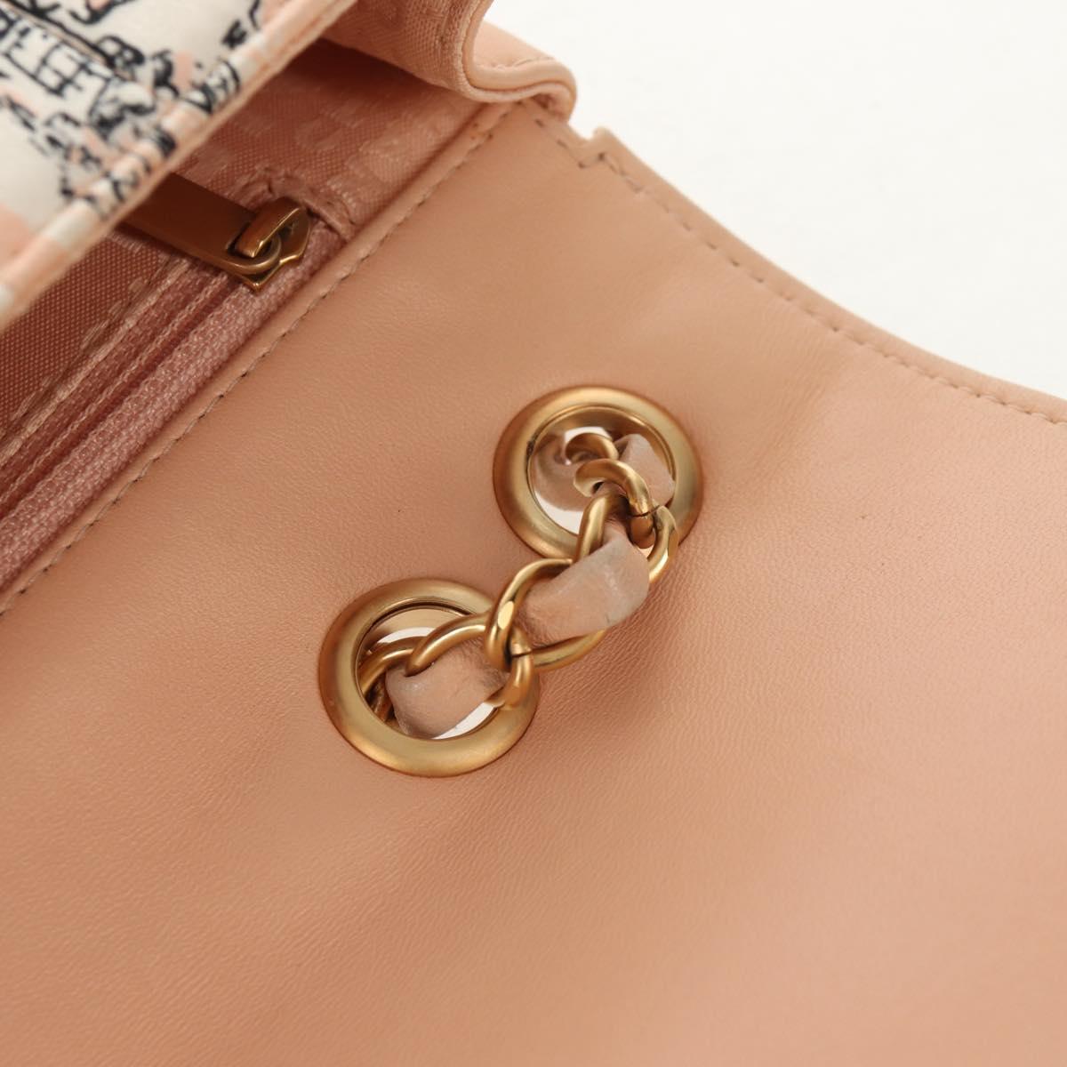 CHANEL Choco Bar Line Chain Bag Leather Cotton Beige Gold CC Auth 152448V