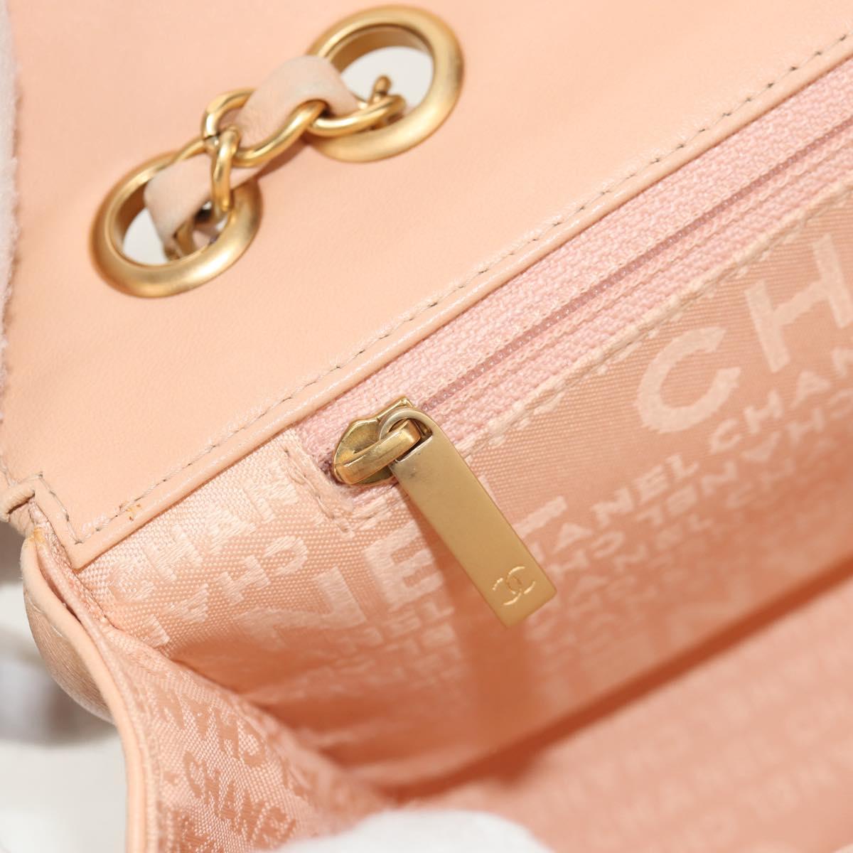 CHANEL Choco Bar Line Chain Bag Leather Cotton Beige Gold CC Auth 152448AV