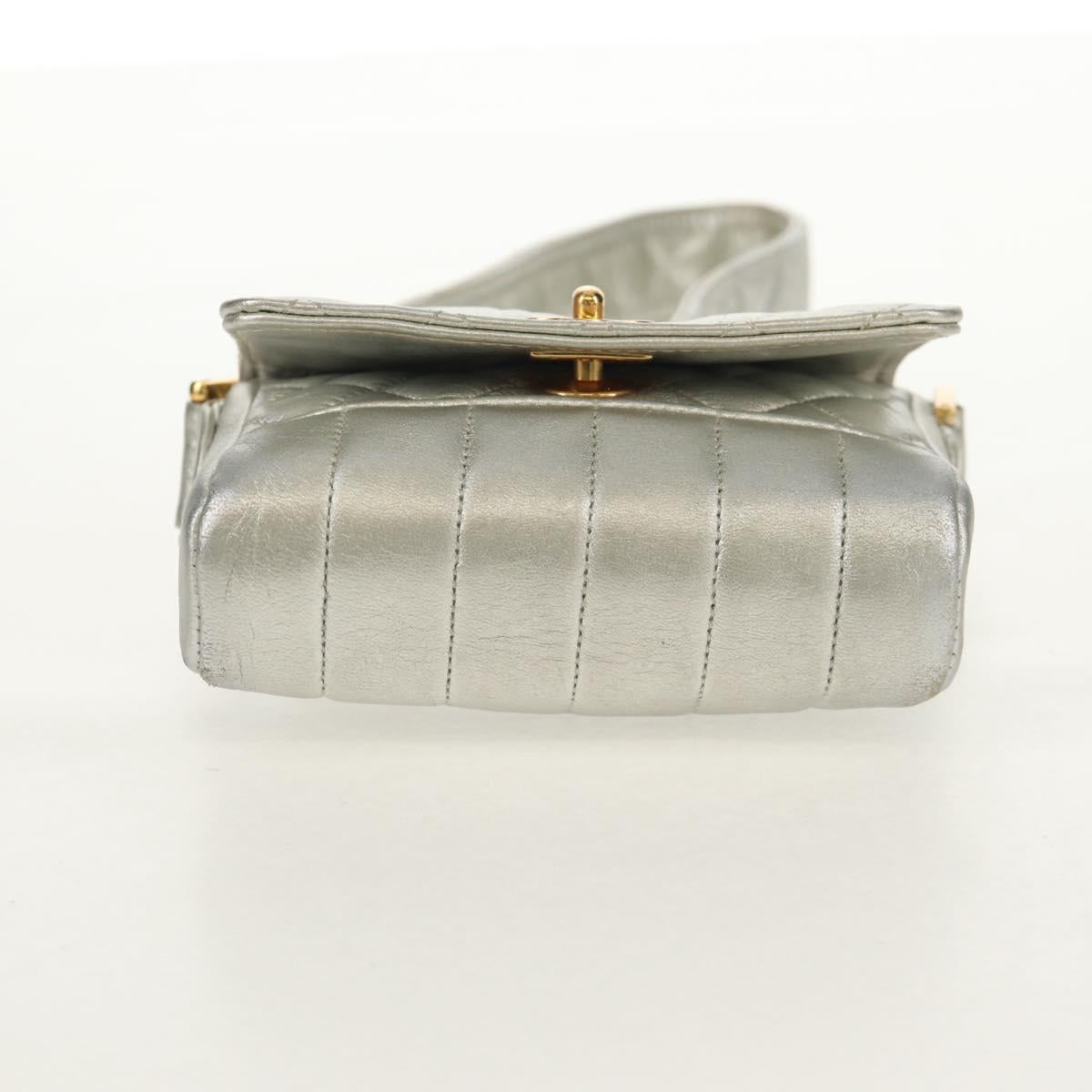 CHANEL Matelasse Shoulder Bag Leather Silver Gold CC Auth 152450SAV