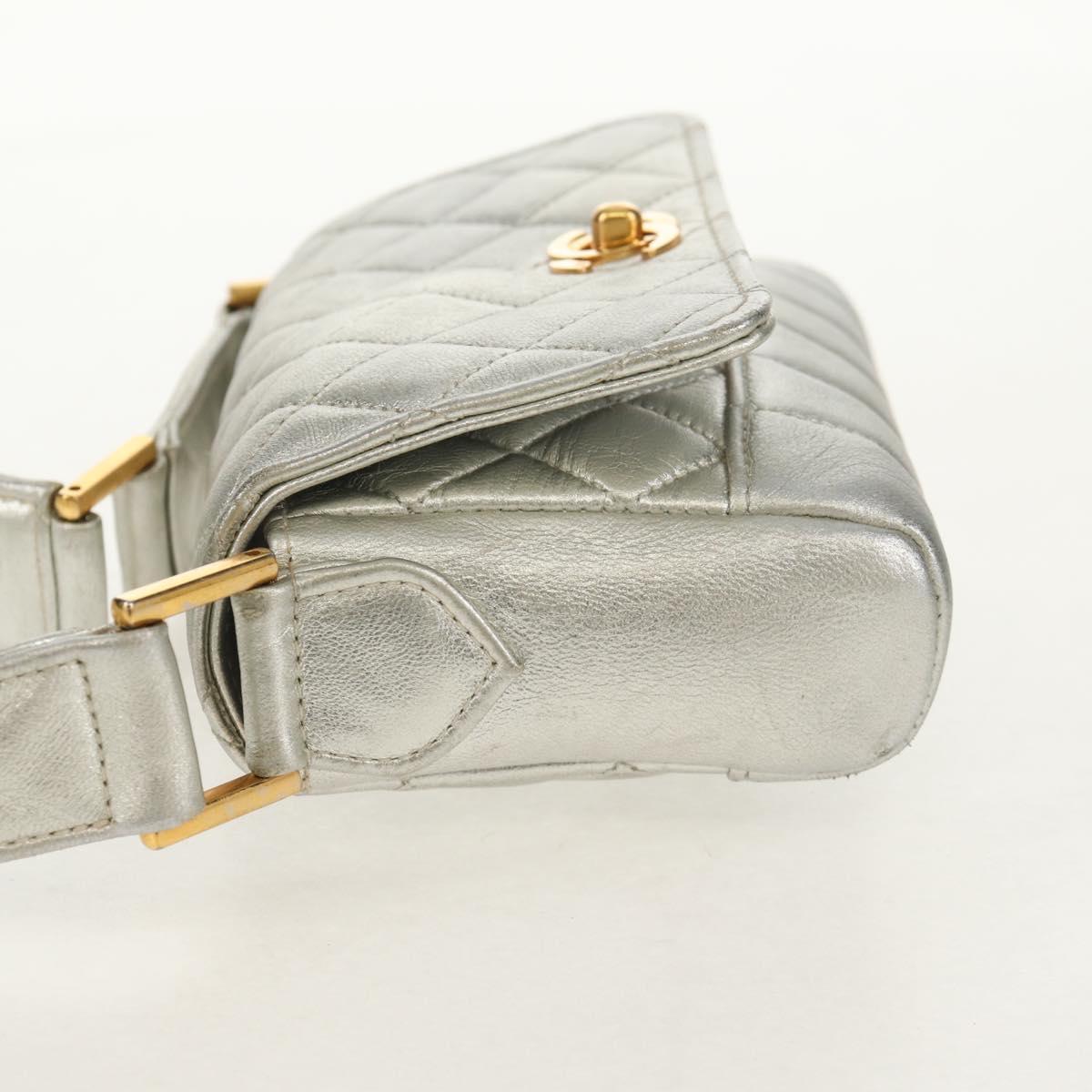 CHANEL Matelasse Shoulder Bag Leather Silver Gold CC Auth 152450SAV