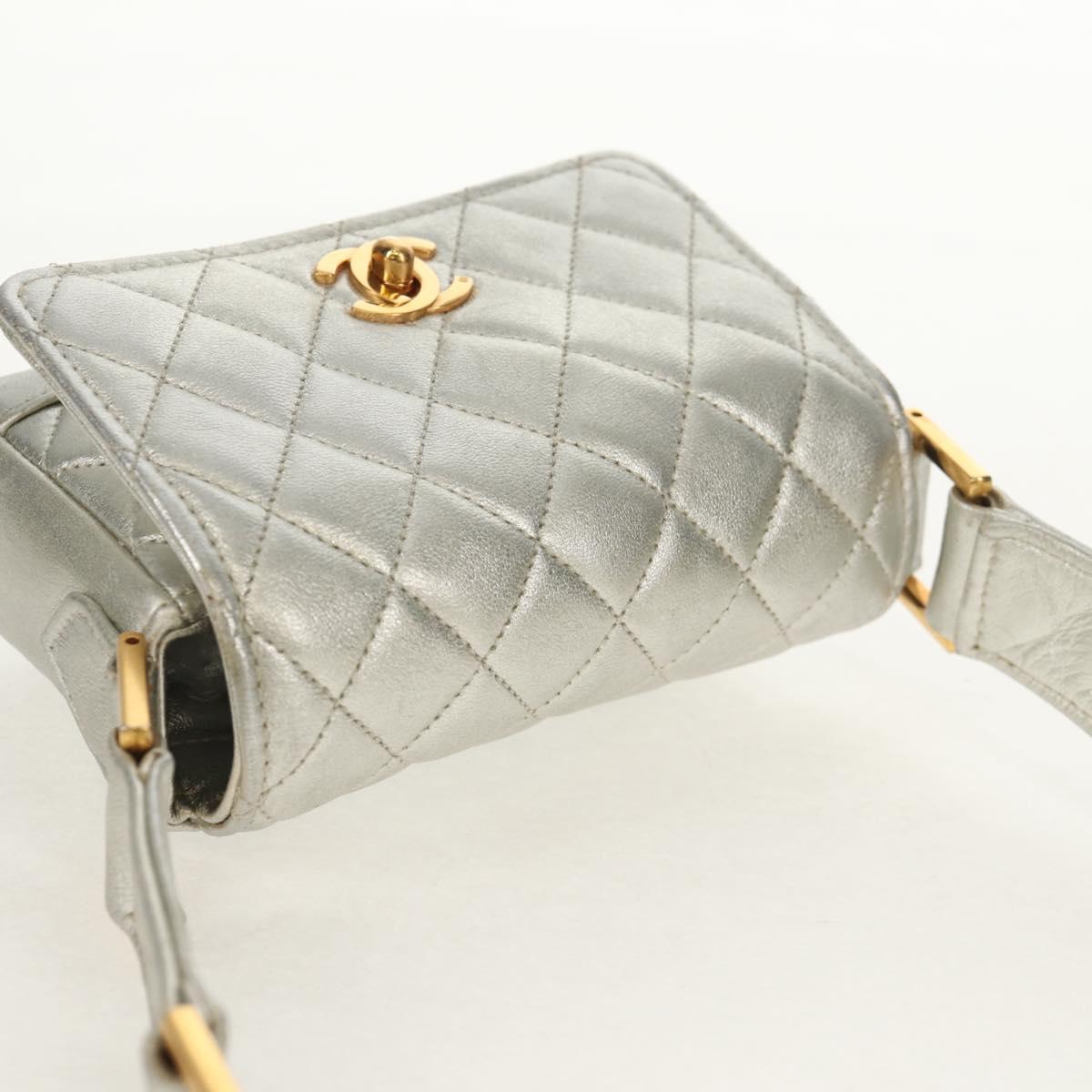 CHANEL Matelasse Shoulder Bag Leather Silver Gold CC Auth 152450SAV
