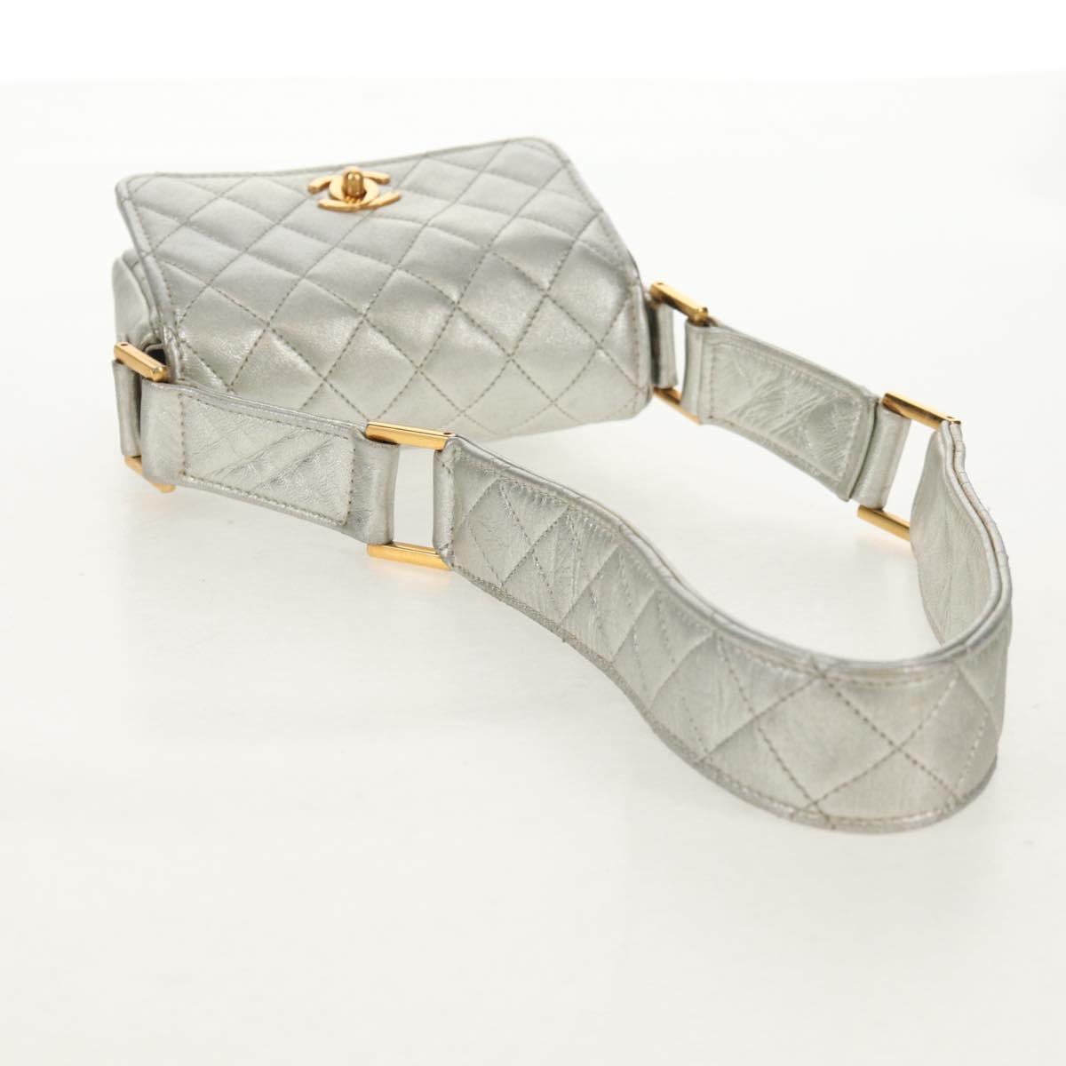 CHANEL Matelasse Shoulder Bag Leather Silver Gold CC Auth 152450AV