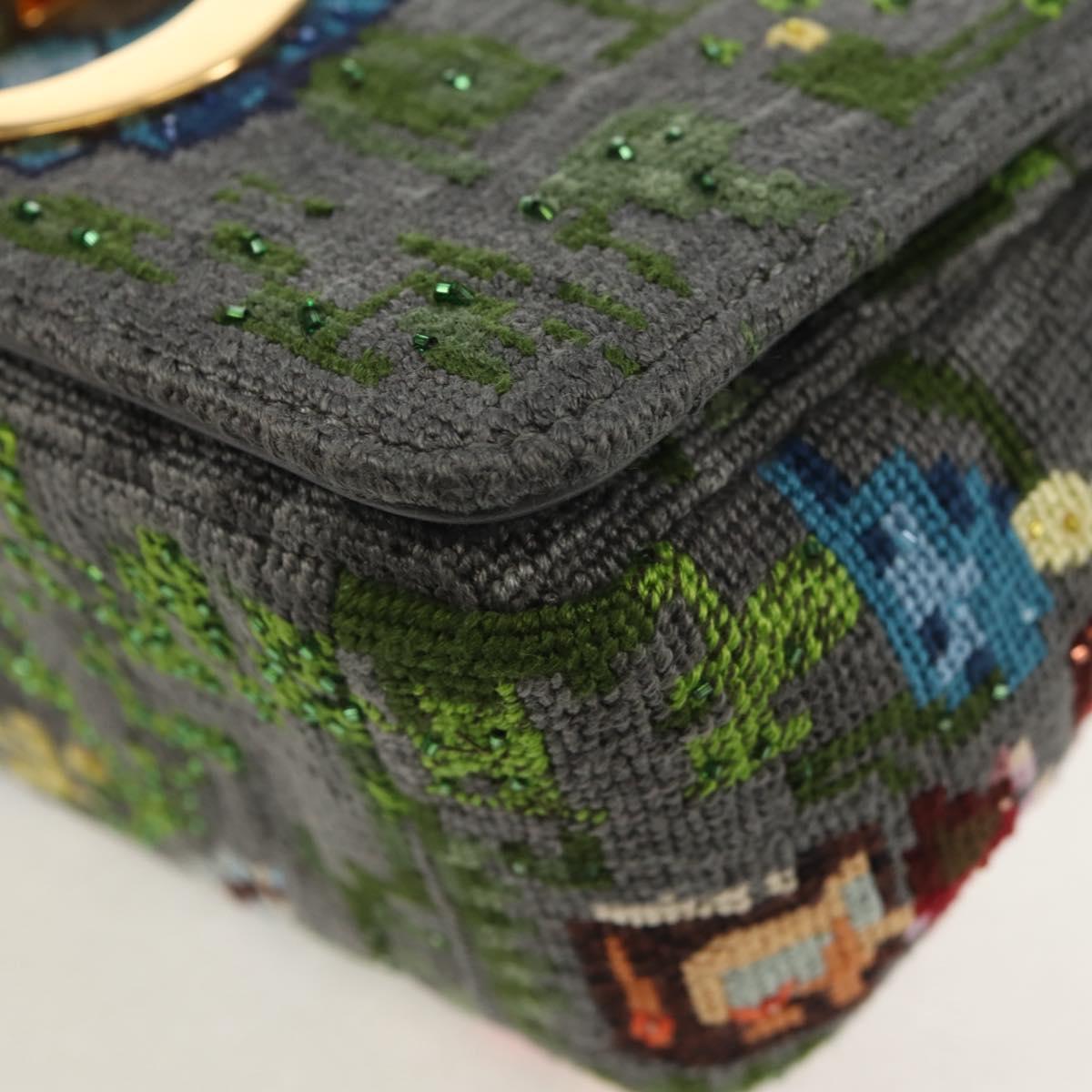 Christian Dior Chain Caro Shoulder Bag cotton Gray Gold Auth 152452AM