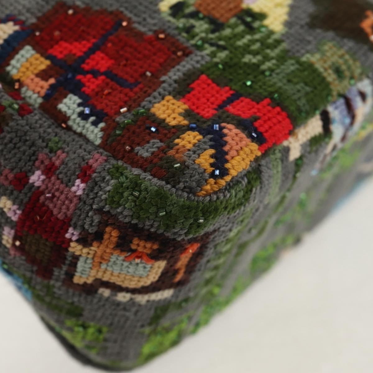 Christian Dior Chain Caro Shoulder Bag cotton Gray Gold Auth 152452AM