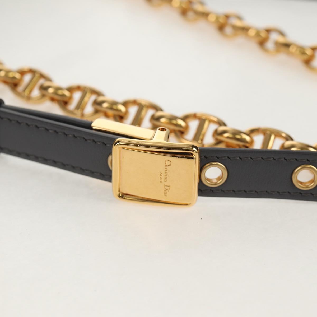 Christian Dior Chain Caro Shoulder Bag cotton Gray Gold Auth 152452AM