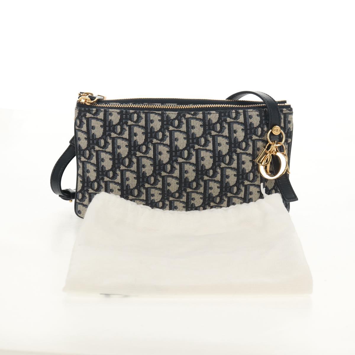 Christian Dior Trotter Canvas Shoulder Bag Navy Silver Auth 152453SM