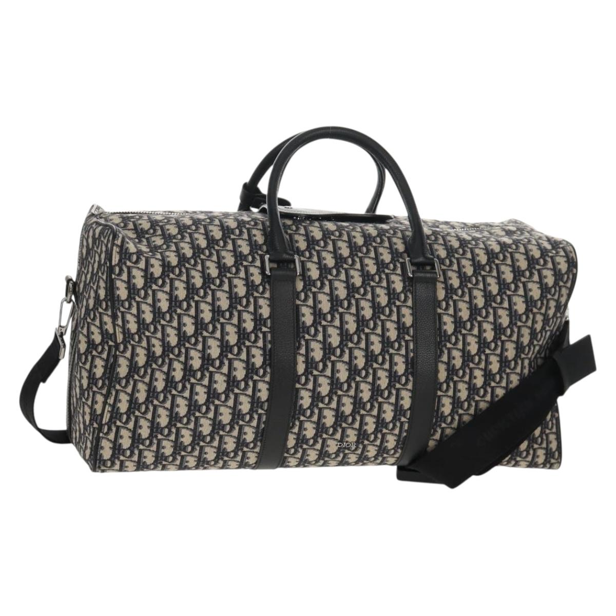 Christian Dior Trotter Canvas Jacquard Lango 50 Bag Navy Silver Auth 152454SM