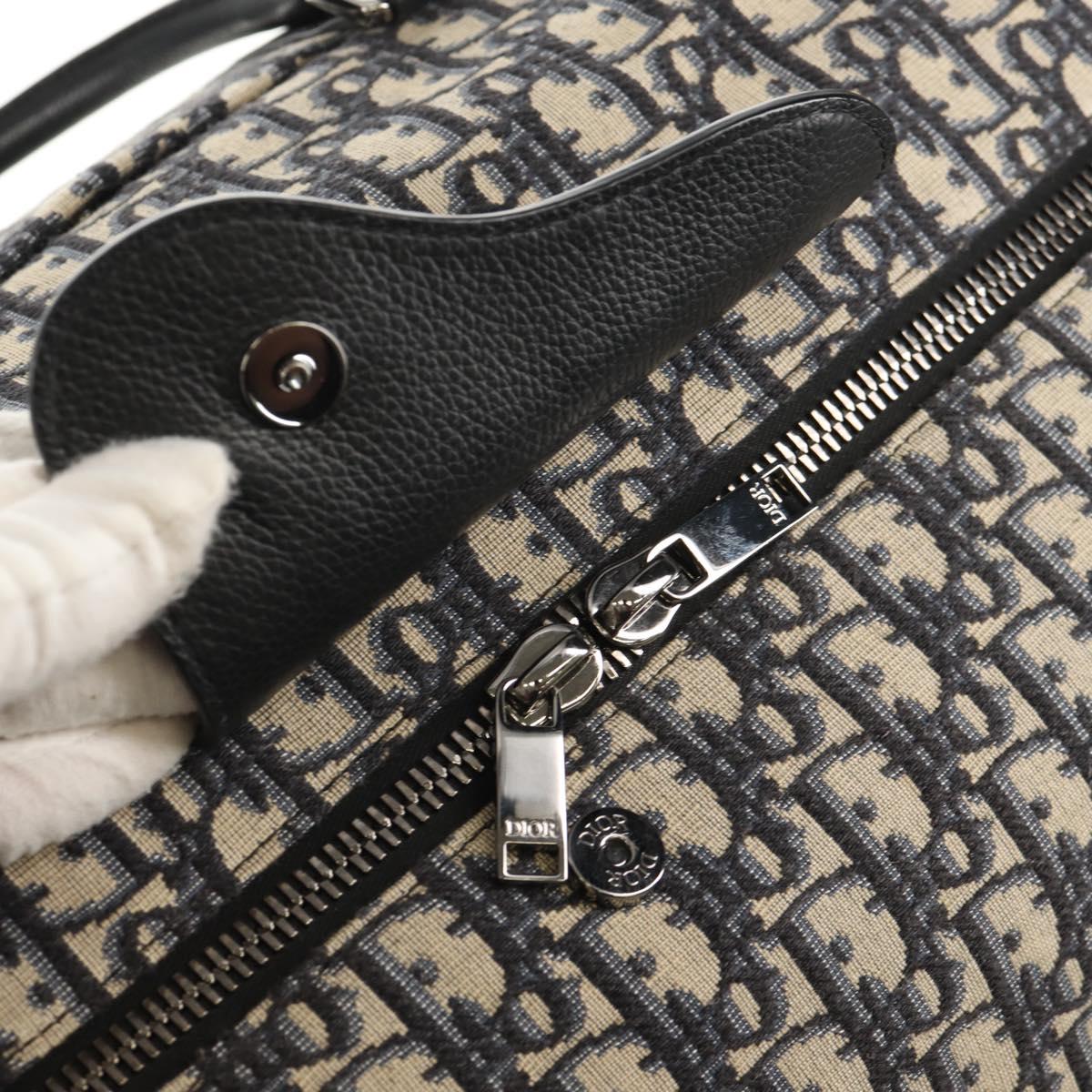 Christian Dior Trotter Canvas Jacquard Lango 50 Bag Navy Silver Auth 152454SM