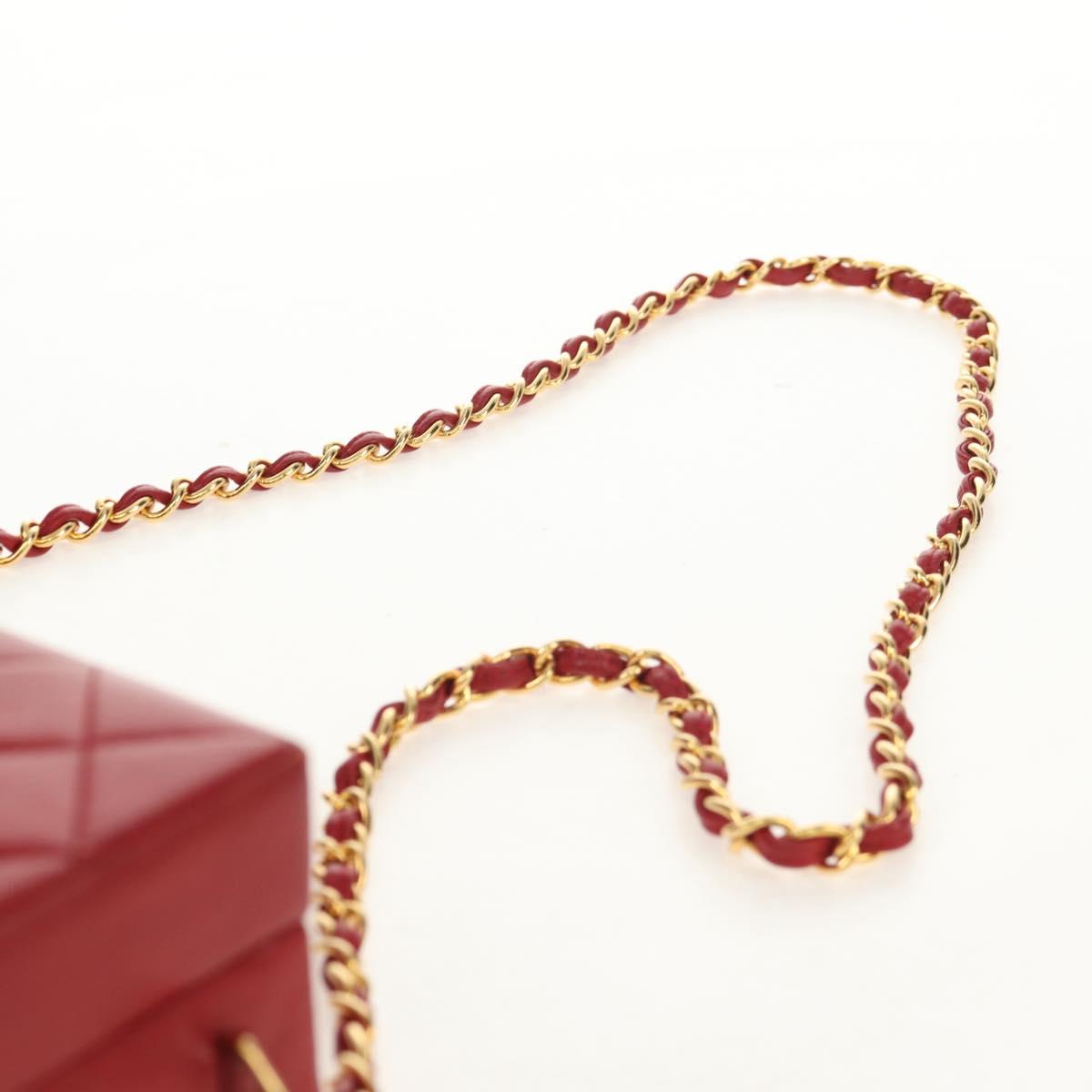 CHANEL Matelasse Chain Shoulder Bag Leather Red Gold CC Auth 152456V