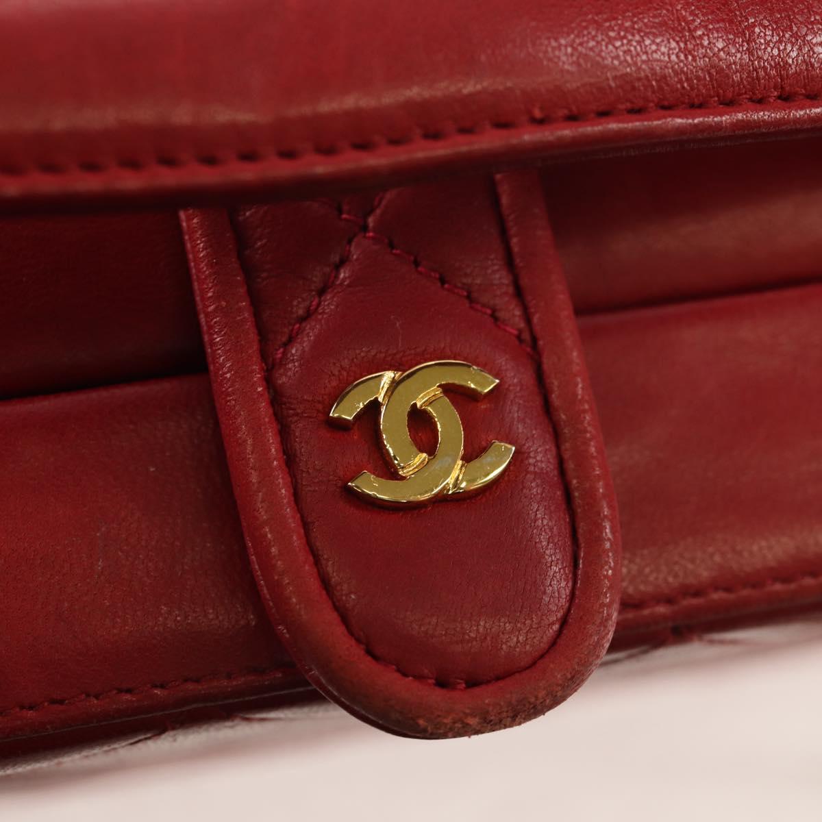 CHANEL Matelasse Chain Shoulder Bag Leather Red Gold CC Auth 152456V