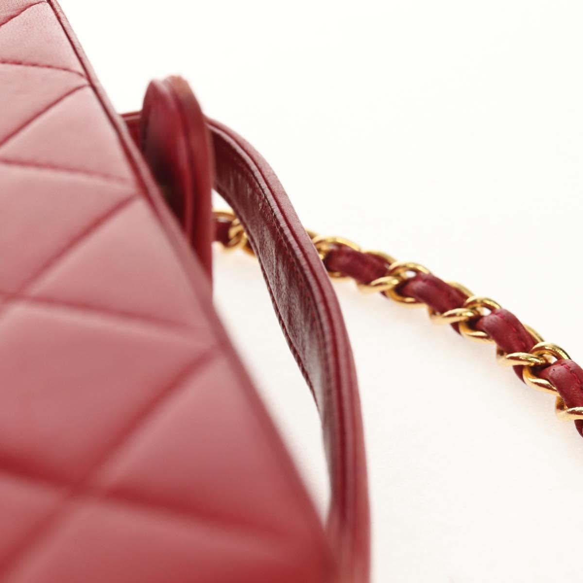 CHANEL Matelasse Chain Shoulder Bag Leather Red Gold CC Auth 152456V
