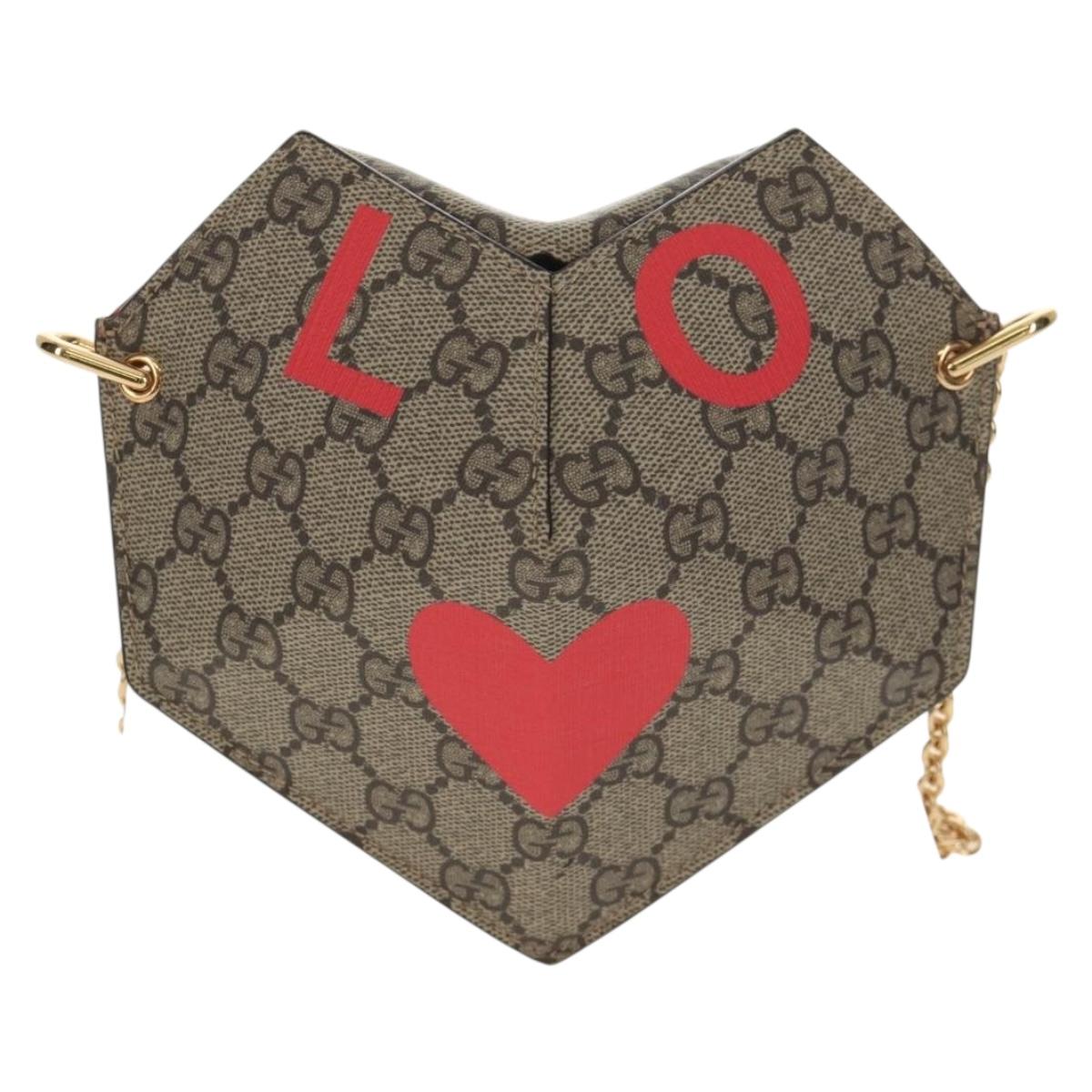 GUCCI GG Supreme Chain Shoulder Bag PVC Beige Gold 678131 Auth 152468AM