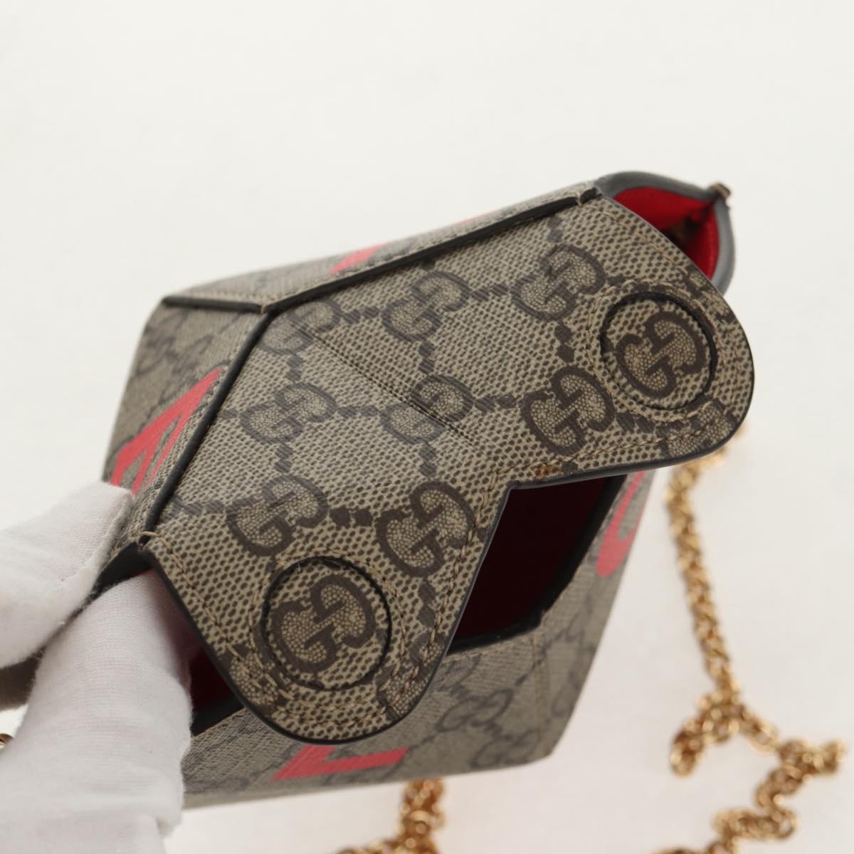 GUCCI GG Supreme Chain Shoulder Bag PVC Beige Gold 678131 Auth 152468AM