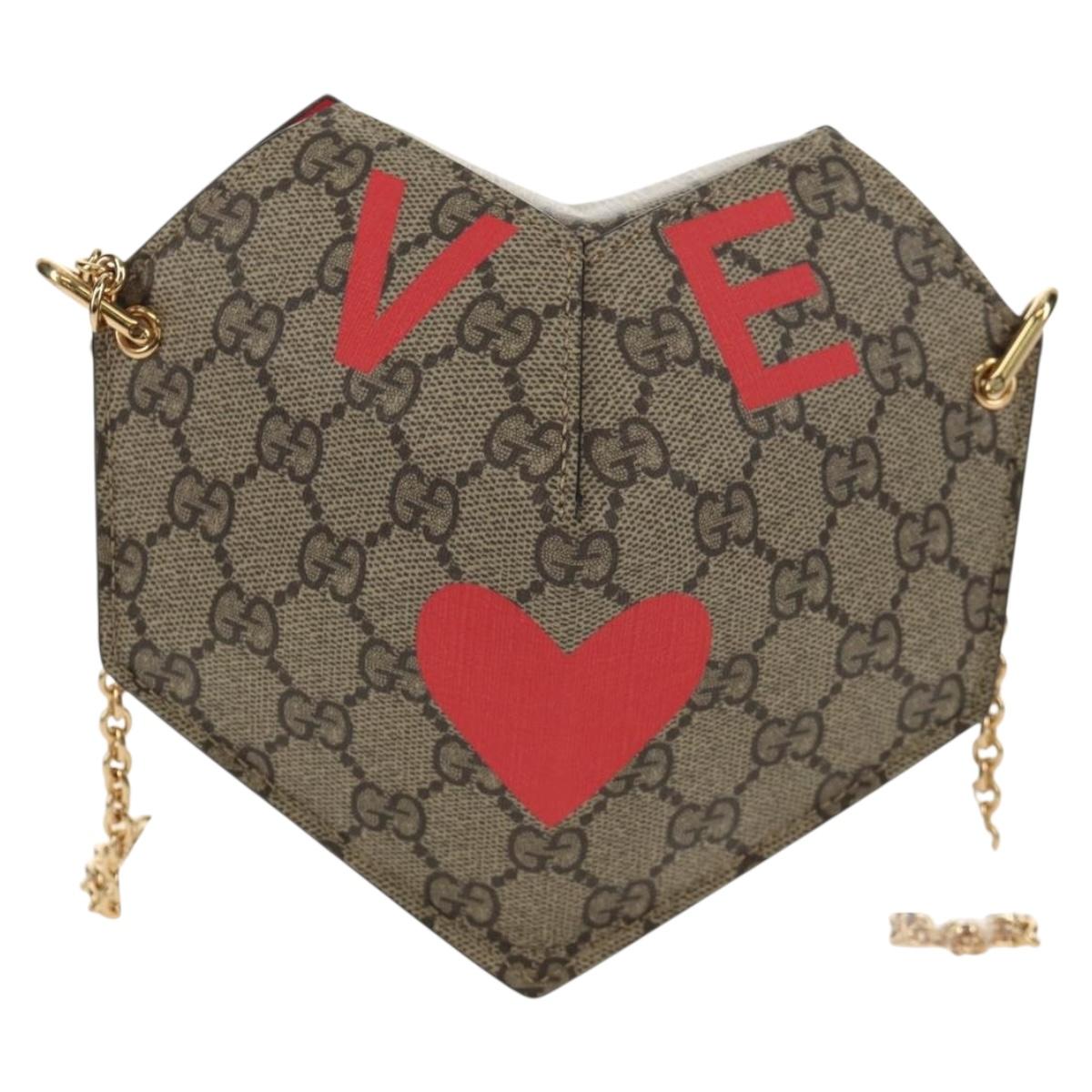 GUCCI GG Supreme Chain Shoulder Bag PVC Beige Gold 678131 Auth 152468AM