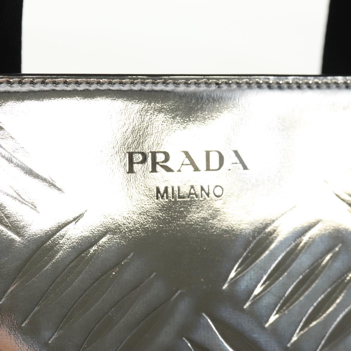 PRADA Hand Bag Metallic leather Silver Auth 152470M