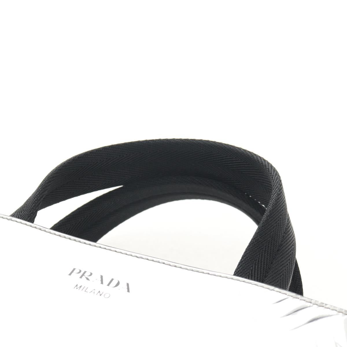 PRADA Hand Bag Metallic leather Silver Auth 152470M