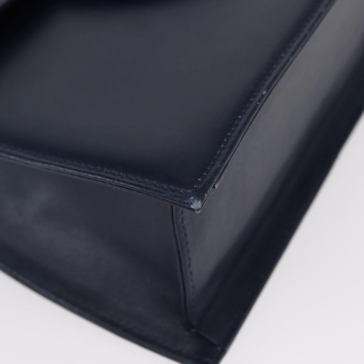 GIVENCHY Hand Bag Leather 2way Navy Gold Auth 152500