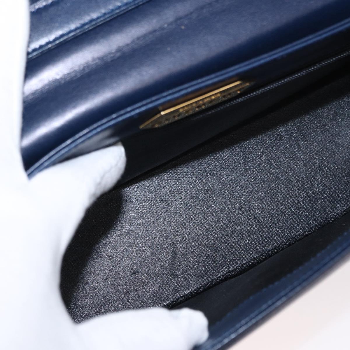 GIVENCHY Hand Bag Leather 2way Navy Gold Auth 152500