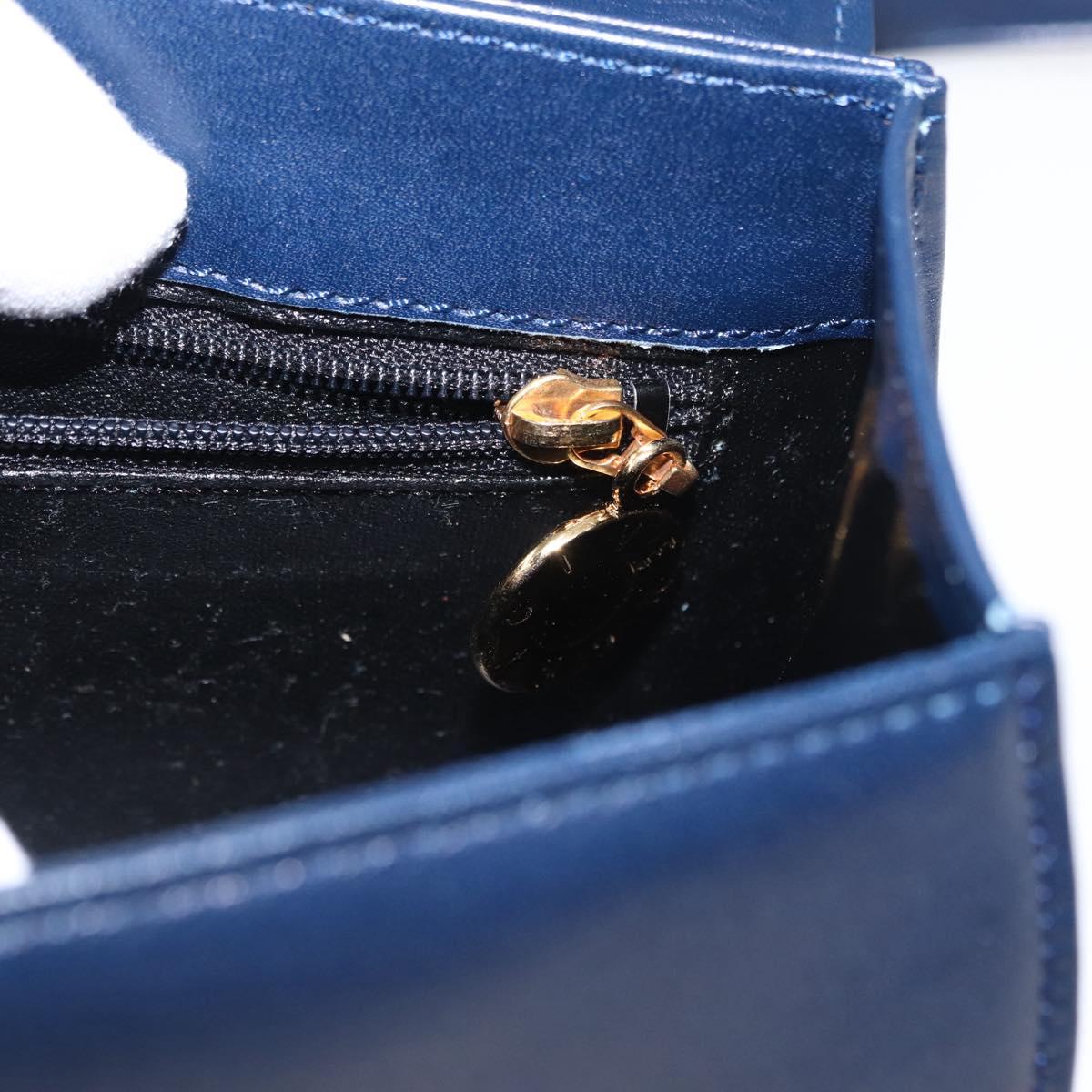 GIVENCHY Hand Bag Leather 2way Navy Gold Auth 152500